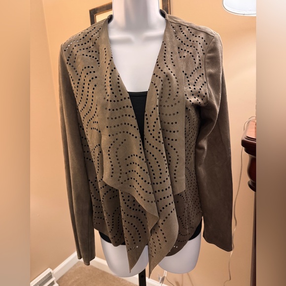 Chico's Jackets & Blazers - Chico's taupe Micro suede laser cut cardigan Jacket. Size S (Chico’s size 0)